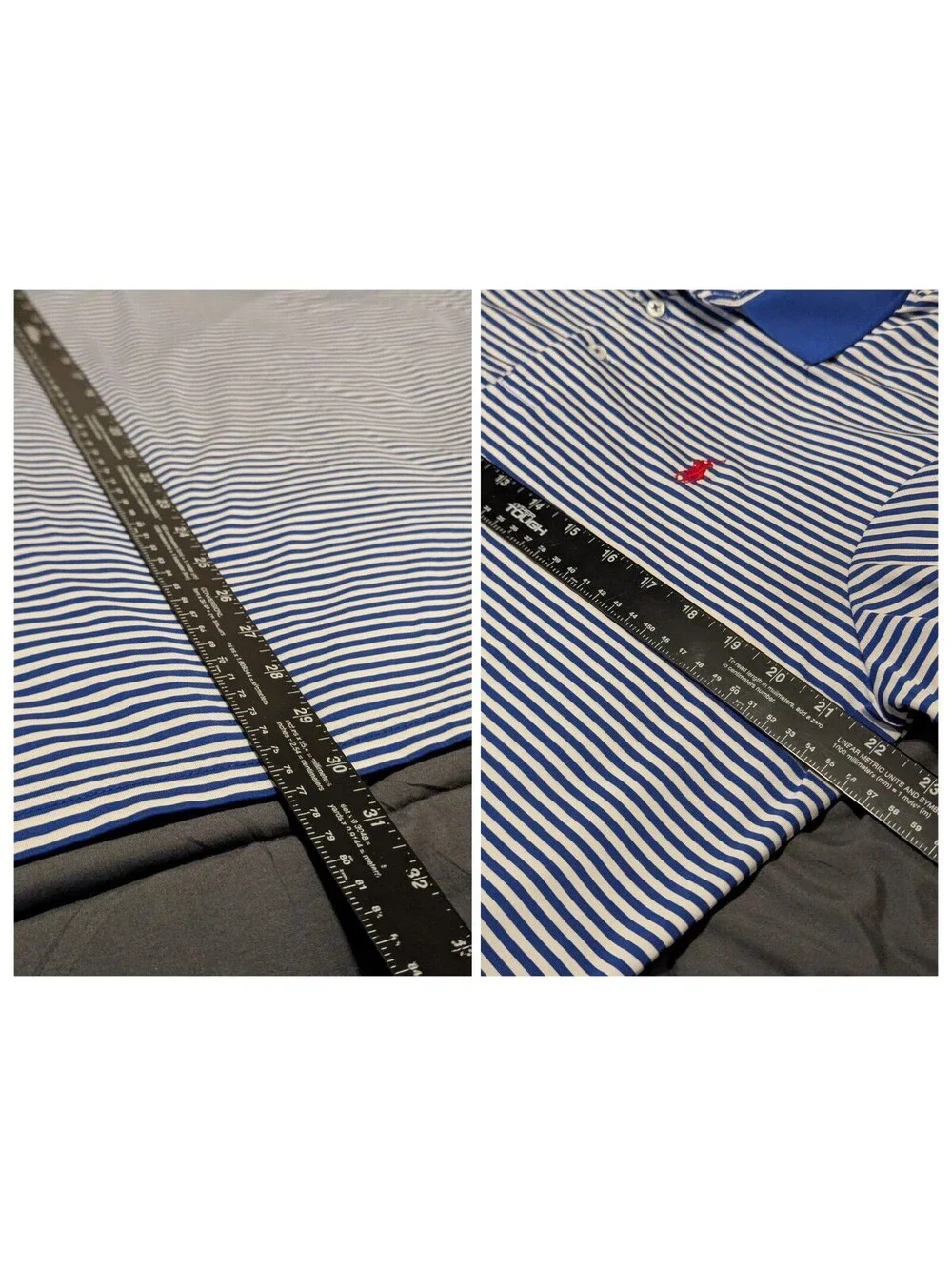 Polo Ralph Lauren Performance Blue Striped Polo Shirt Mens M Red Pony 22x30 Golf